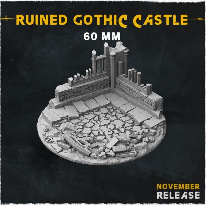 Ruined Gothic Castle Fantasy Miniature Bases – 25mm 28mm 32mm 40mm Scenic Resin Bases for Tabletop Wargaming & RPG