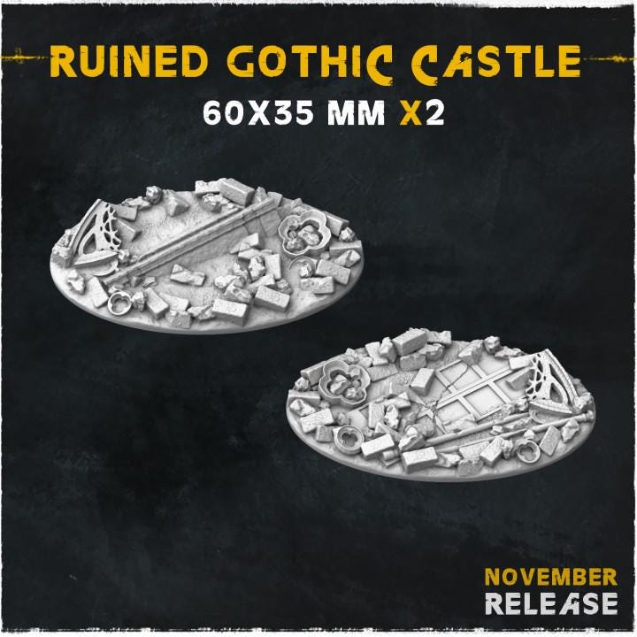 Ruined Gothic Castle Fantasy Miniature Bases – 25mm 28mm 32mm 40mm Scenic Resin Bases for Tabletop Wargaming & RPG