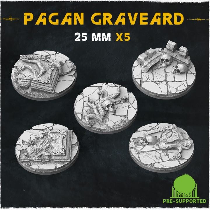 Pagan Graveyard Dark Fantasy Miniature Bases – 25mm 28mm 32mm 40mm Scenic Resin Bases for Tabletop Wargaming & RPG
