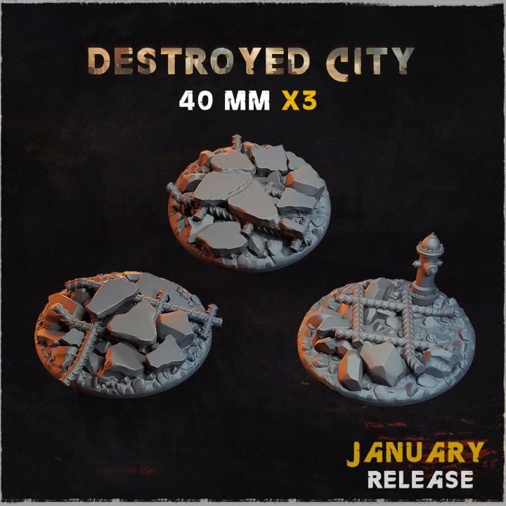 Destroyed City - Resin Printed Wargaming Bases