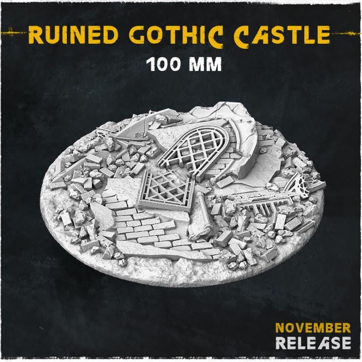 Ruined Gothic Castle Fantasy Miniature Bases – 25mm 28mm 32mm 40mm Scenic Resin Bases for Tabletop Wargaming & RPG