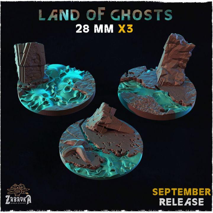 Land of Ghosts Fantasy Miniature Bases – 25mm 28mm 32mm 40mm Scenic Resin Bases for Tabletop Wargaming & RPG