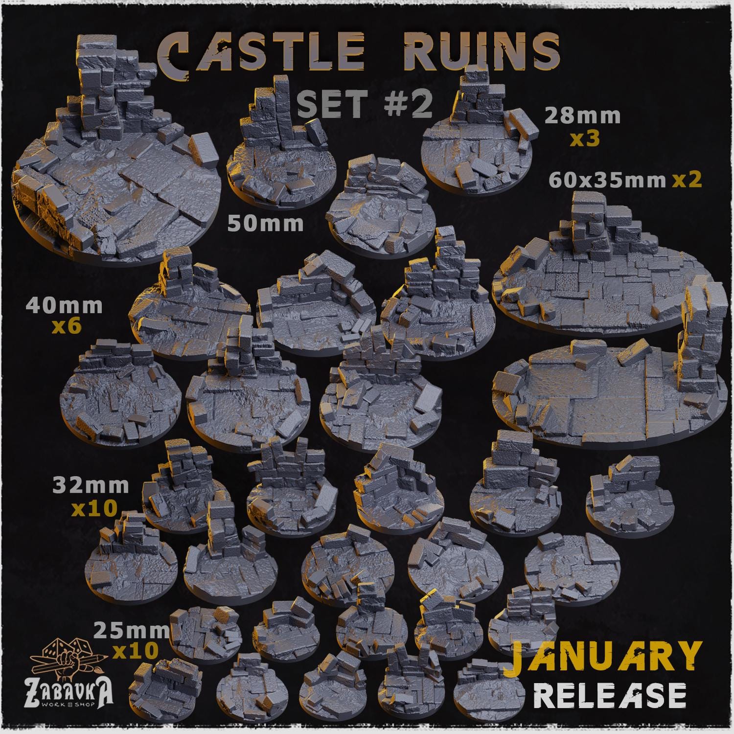 Castle Ruins - Resin Printed Wargaming Bases