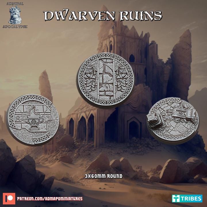 Dwarven Ruins Fantasy Miniature Bases – 25mm 28mm 32mm 40mm Scenic Resin Bases for Tabletop Wargaming & RPG