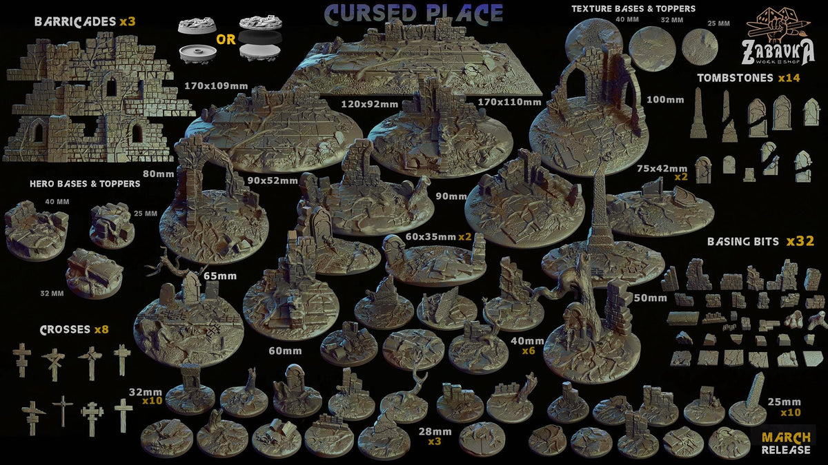 Cursed Place Fantasy Miniature Bases – 25mm 28mm 32mm 40mm Scenic Resin Bases for Tabletop Wargaming & RPG