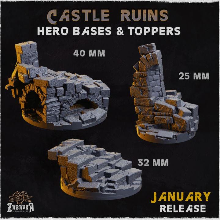 Castle Ruins Fantasy Miniature Bases – 25mm 28mm 32mm 40mm Scenic Resin Bases for Tabletop Wargaming & RPG