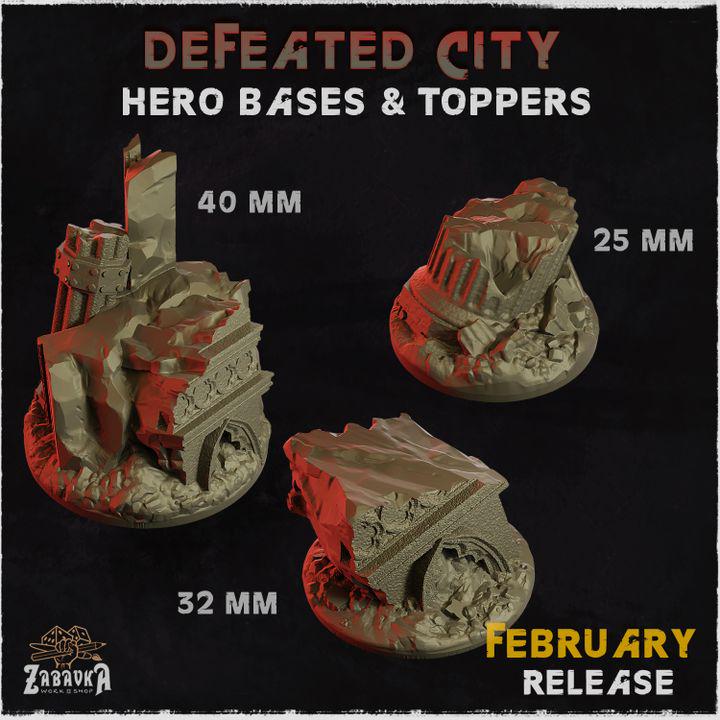 Defeated City Ruined Urban Miniature Bases – 25mm 28mm 32mm 40mm Scenic Resin Bases for Tabletop Wargaming & RPG