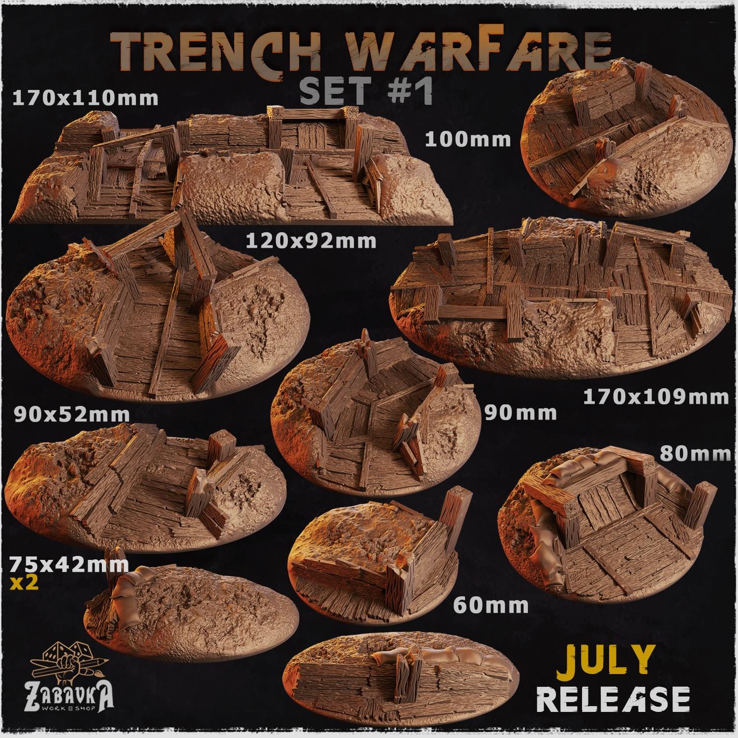 Trench Warfare - Resin Printed Trench Crusade Base and Toppers