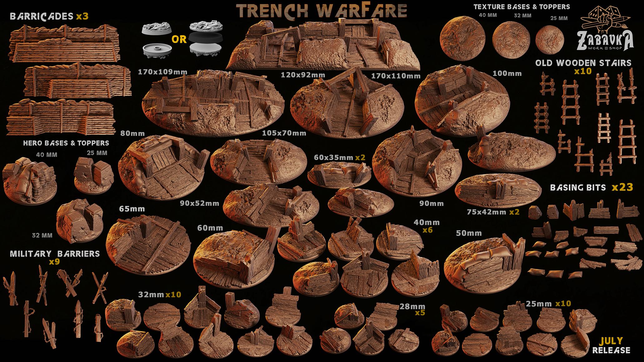 Trench Warfare - Resin Printed Trench Crusade Base and Toppers