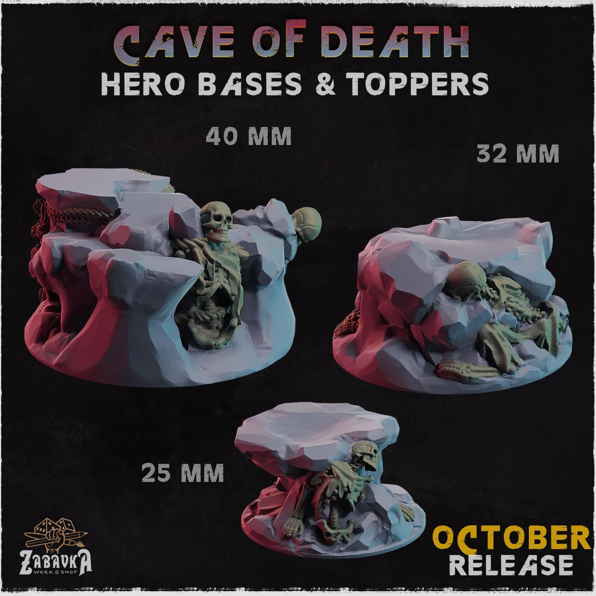 Cave of Death Miniature Bases – 25mm 28mm 32mm 40mm Trench Battlefield Resin Bases for Tabletop Wargaming & RPG