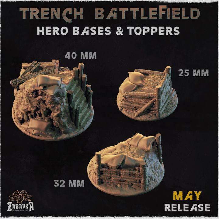 Trench Battlefield – Resin Miniature Bases for 25mm 28mm 32mm 40mm Wargaming
