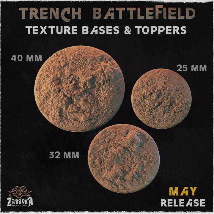 Trench Battlefield – Resin Miniature Bases for 25mm 28mm 32mm 40mm Wargaming