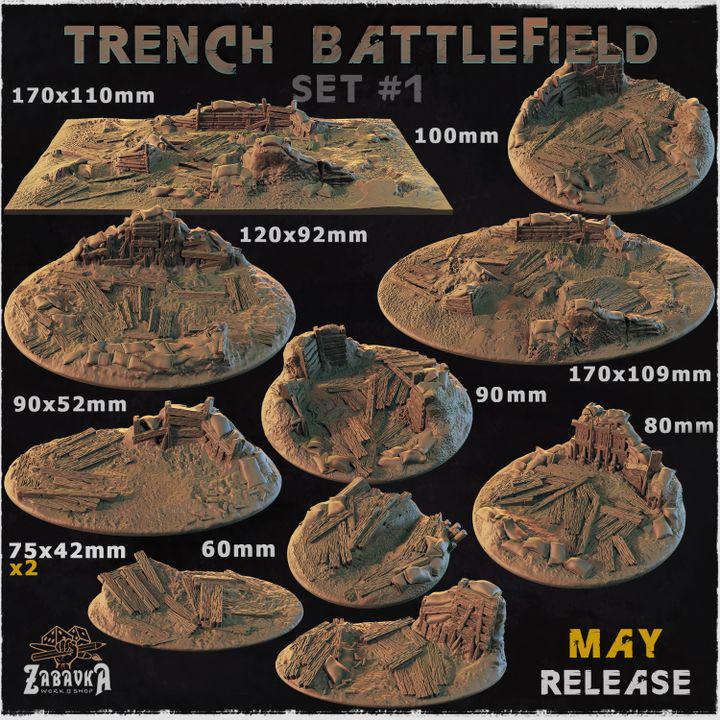 Trench Battlefield – Resin Miniature Bases for 25mm 28mm 32mm 40mm Wargaming