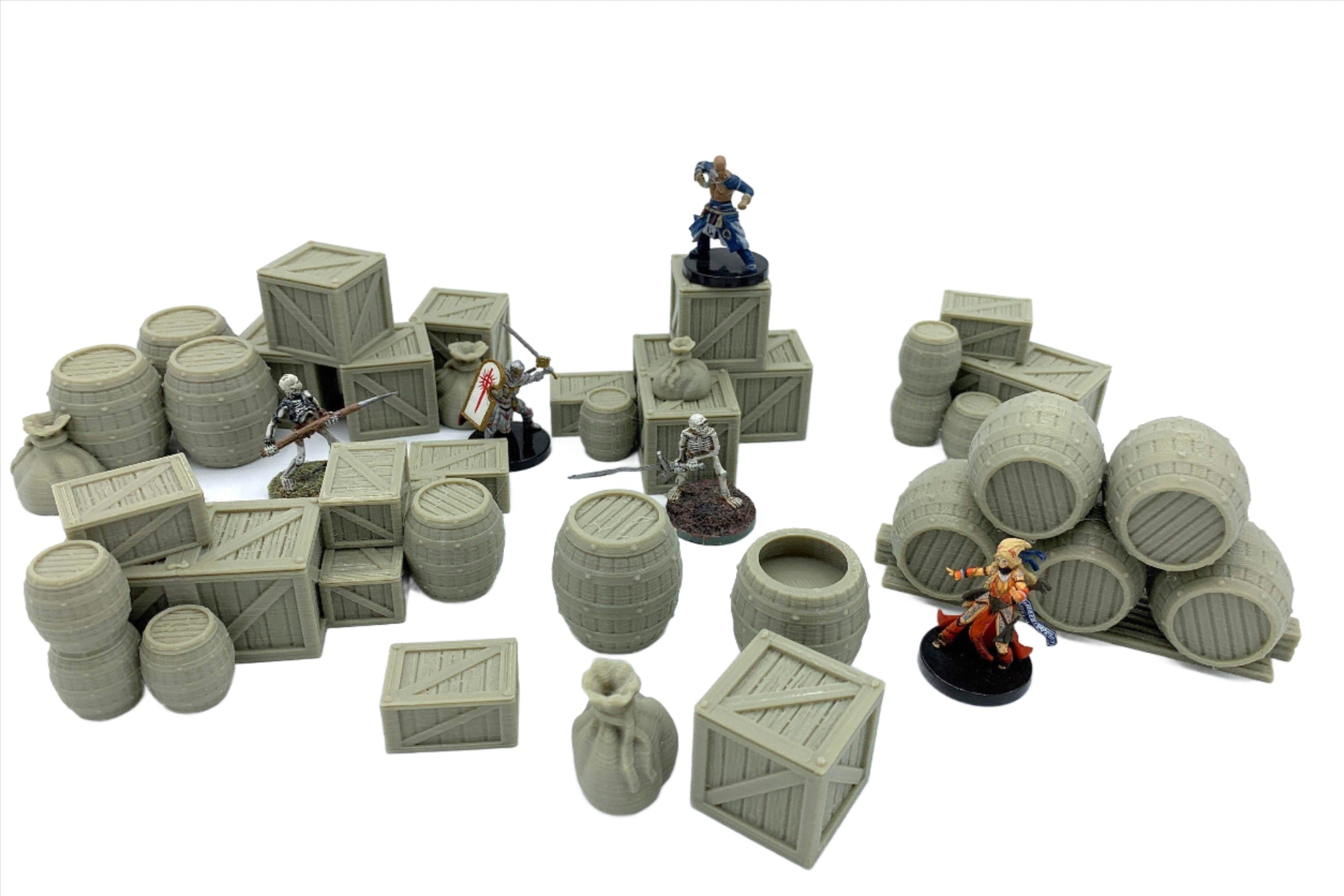 Stormguard - Barrels and Crates Scatter Terrain / 28mm Wargame / RPG 3d Printed Tabletop Wargaming Terrain